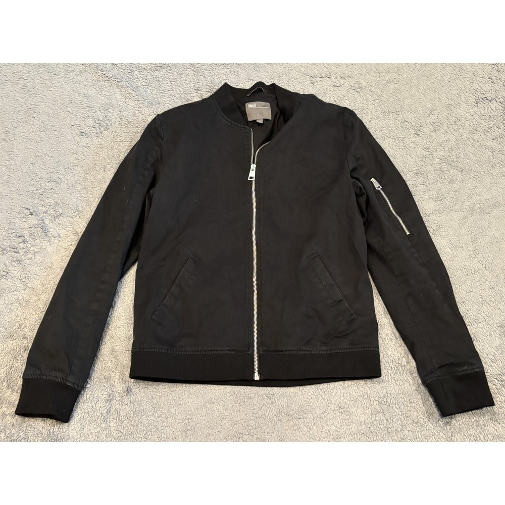 ASOS Womens Oversized Bomber Jacket Medium Black Full Zip Sleeve Pocket Casual